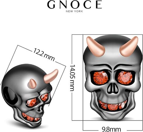 GNOCE Skull Bead Charms 925 Sterling Silver Black Little Devil with Rose Gold Horns Red Eyes Teeth Halloween Jewelry Charm for Bracelets Necklace in Saudi Arabia