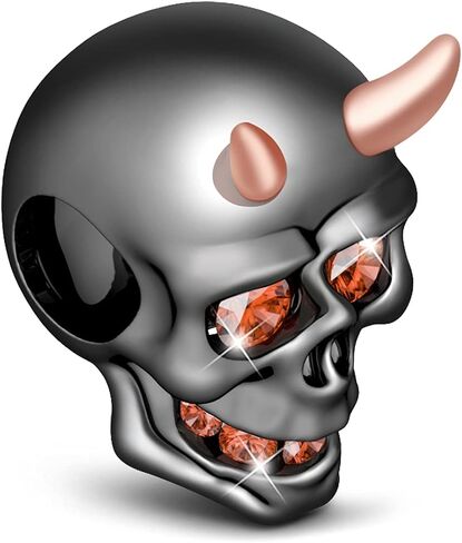 GNOCE Skull Bead Charms 925 Sterling Silver Black Little Devil with Rose Gold Horns Red Eyes Teeth Halloween Jewelry Charm for Bracelets Necklace in Saudi Arabia