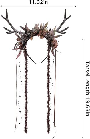 MOSTORY Flower Reindeer Headband for Women - Floral Antler Headpiece Woodland Deer Horns Hairband for Renaissance Cosplay in Kuwait