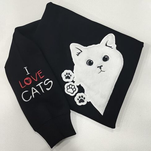 المرأة الرسومية القط التطريز Crewneck Sweatshirts مضحك مخالب pullover tops قطة المحبي in Saudi Arabia