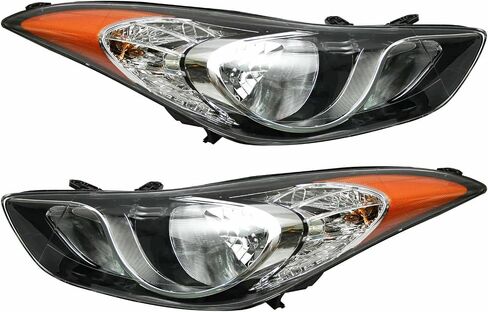 2011 2012 2013 Elantra Headlights,Headlight Assembly Fit for Hyundai Elantra 2011-2013 Halogen Headlamp Repalcement Driver Passenger Side Black Housing Amber Reflector Clear Lens in Kuwait