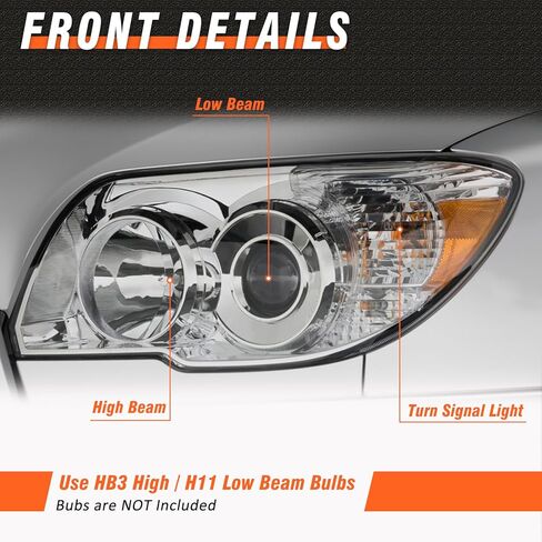مجموعة الأمام المتوافقة مع 2006 2007 2008 2009 Toyota 4Runner ، 4th Gen 4Runner Projector زوج بديل الأيسر واليمين مع Chrome Housing Amber Reflector in Kuwait