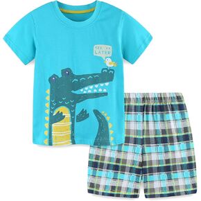 HILEELANG Toddler Boy Short Sets Easter Summer Cotton Casual White Rainbow Tee Blue Adjust Shorts Outfits Clothing 4T in Kuwait