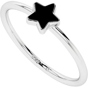 Star-Shape Natural Black Tourmaline Stackable Ring for Women in Sterling Silver, October Birthstone Jewelry Gifts for Her (Bezel-Set) in Saudi Arabia