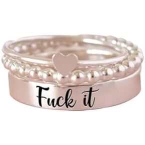 مجموعة خاتم S925 مكدسة - اللعنة على حلقة القلق ، دنتي بار سبينر ، حلقة لافتة بارد بيان in Kuwait