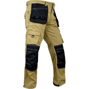 Men's Heavy Duty Cordura Work Pants with Utility Tool Pockets and Reinforced Knees Tactical Carpenter Safety Trousers in Kuwait