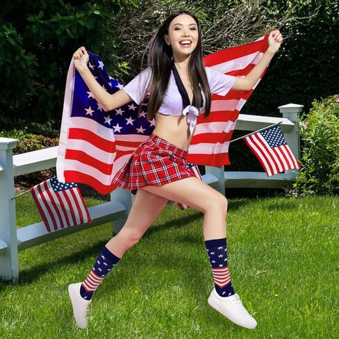 Tarpop 6 أزواج في الرابع من يوليو الجوارب الوطنية الجوارب الوطنية العلم الأمريكي Stars Stripes للجنسين الجوارب الاستقلال الجوارب الجوارب القطن الهدايا لنساء الرجال in Saudi Arabia