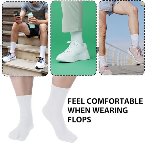 6 Pairs Tabi Flip Flop Socks, Elastic Cotton Tabi Split Toe Socks Wicking Sandal Sock for Women (White) in Kuwait