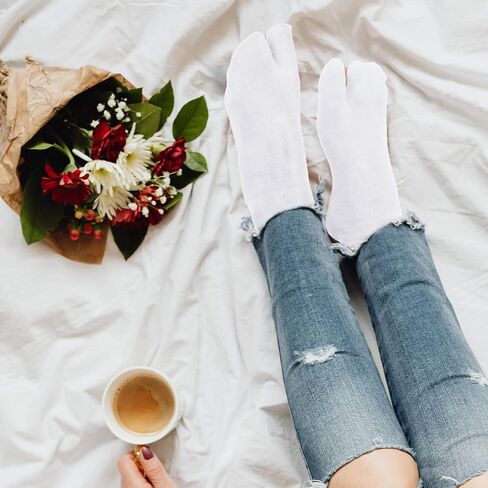 6 Pairs Tabi Flip Flop Socks, Elastic Cotton Tabi Split Toe Socks Wicking Sandal Sock for Women (White) in Kuwait