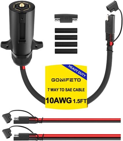 7 Way Trailer Plug to SAE Power Cable,(10AWG1.5Ft)7Pin Power Access,7-Way Blade to 2Pin SAE 12V Charger Source,7PoleTrailer Plug Charging Cord for RV Truck,Air Compressor,Portable Cooler,LED Pod Light in Saudi Arabia
