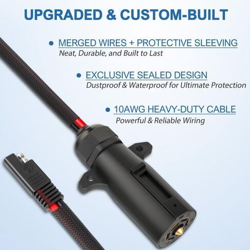 7 Way Trailer Plug to SAE Power Cable,(10AWG1.5Ft)7Pin Power Access,7-Way Blade to 2Pin SAE 12V Charger Source,7PoleTrailer Plug Charging Cord for RV Truck,Air Compressor,Portable Cooler,LED Pod Light in Saudi Arabia