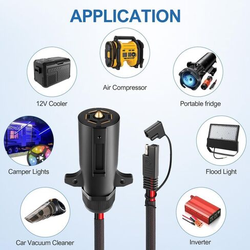 7 Way Trailer Plug to SAE Power Cable,(10AWG1.5Ft)7Pin Power Access,7-Way Blade to 2Pin SAE 12V Charger Source,7PoleTrailer Plug Charging Cord for RV Truck,Air Compressor,Portable Cooler,LED Pod Light in Saudi Arabia