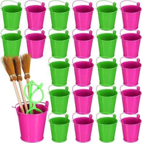 12 Pack Witch Party Favor Supplies Green and Pink Party Favor Containers Small Metal Buckets Mini Metal Pail for Witch Themed Decorations Candy Crafts, 3 x 3 Inch in Saudi Arabia