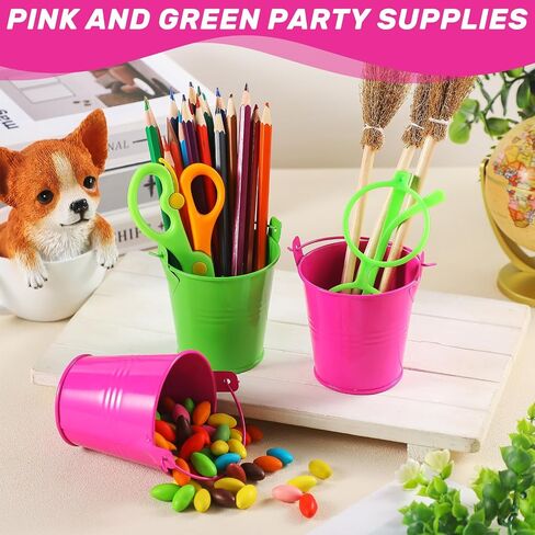 12 Pack Witch Party Favor Supplies Green and Pink Party Favor Containers Small Metal Buckets Mini Metal Pail for Witch Themed Decorations Candy Crafts, 3 x 3 Inch in Saudi Arabia
