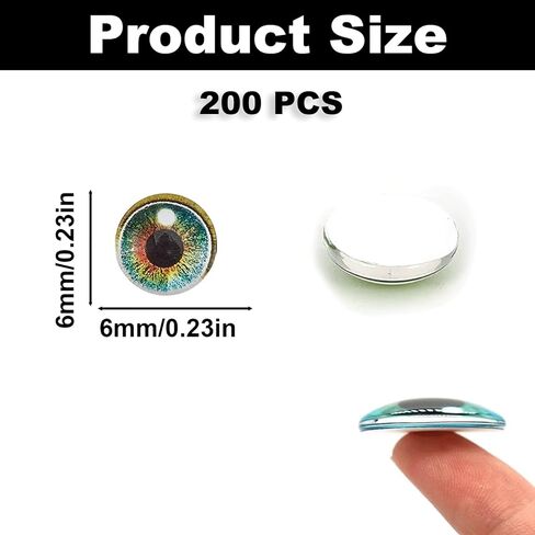 150PCS Assorted Eyes Glass Cabochon, Animal Doll Eyes, Flatback Dragon Eyes Snake Eyes Frog Eyes Cabochon for Crafts, 6MM Glass Eyes Stickers for Clay Doll Sculptures Props Crafts Jewelry Making in Kuwait