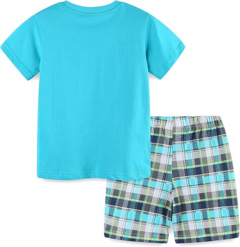 HILEELANG Toddler Boy Short Sets Easter Summer Cotton Casual White Rainbow Tee Blue Adjust Shorts Outfits Clothing 4T in Kuwait