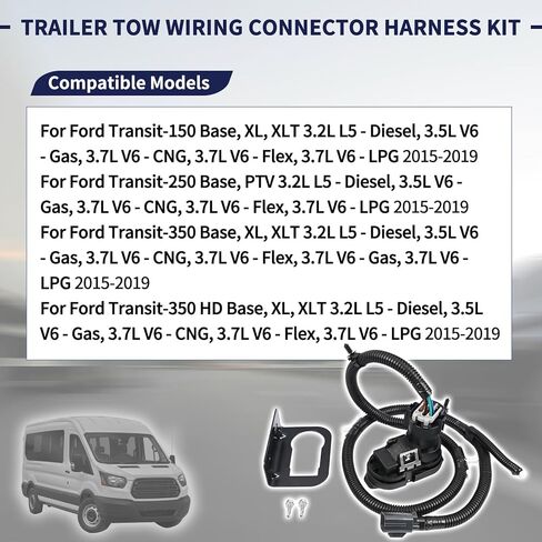 Trailer Tow Rear Bumper Hitch Wiring Connector Harness Kit Compatible with Ford Transit 150 250 350 Transit-350 HD Vans 2015 2016 2017 2018 2019 Replace CK4T-13B576-KE in Saudi Arabia
