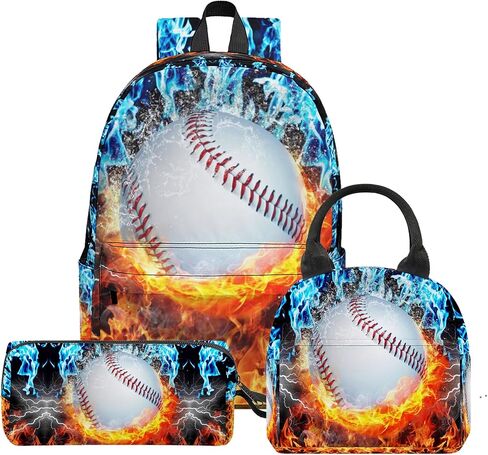 3Pcs Baseball Backpacks for Boys Girls, Kids Backpack with Lunch Bag Pencil Case, 17 Inch Backpack Set Large Capacity Bookbag School Bag for Teen Elementary Middle High School in Saudi Arabia