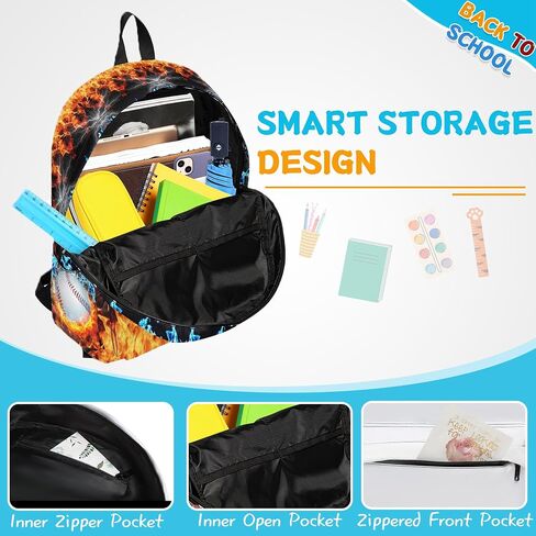 3Pcs Baseball Backpacks for Boys Girls, Kids Backpack with Lunch Bag Pencil Case, 17 Inch Backpack Set Large Capacity Bookbag School Bag for Teen Elementary Middle High School in Saudi Arabia