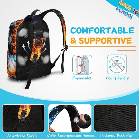 3Pcs Baseball Backpacks for Boys Girls, Kids Backpack with Lunch Bag Pencil Case, 17 Inch Backpack Set Large Capacity Bookbag School Bag for Teen Elementary Middle High School in Saudi Arabia