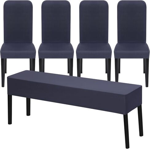 Moukeren 5 Pcs Stretch Dining Chair Covers Bench Cover Removable Washable Slipcovers Parsons Chair Slipcover Seat Protector for Dining Room Hotel Ceremony Restaurant Wedding Party(Black) in Saudi Arabia
