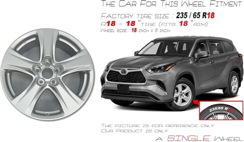 New 18x8 Inch 18" Wheel for 2020–2023 Toyota Highlander | OEM Design Alloy Rim | 426110E510 | Silver Finish | Front or Rear Single Replacement Car Rim | Direct Fit - OE Stock Specs | 75263 in Saudi Arabia