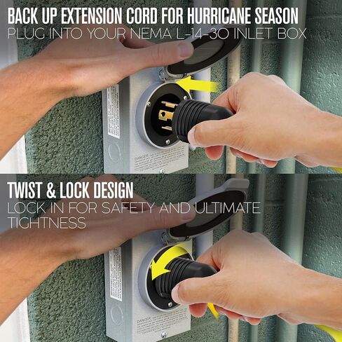 Houseables 30 Amp Generator Cord 4 Prong, Extension Generator Cable, 25 Ft, 125-250v, 7500 watt max Rating, UL CUL, NEMA L-14-30P, Rubber, 10 Gauge, Heavy Duty, L14-30, Transfer, Twist Lock Power Cord in Kuwait