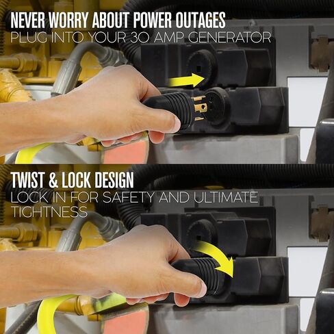 Houseables 30 Amp Generator Cord 4 Prong, Extension Generator Cable, 25 Ft, 125-250v, 7500 watt max Rating, UL CUL, NEMA L-14-30P, Rubber, 10 Gauge, Heavy Duty, L14-30, Transfer, Twist Lock Power Cord in Kuwait