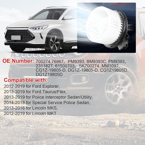 AC Blower Motor Fan Replacement Fits for 2012-2019 for Ford Explorer, Flex, Taurus, Police Interceptor Sedan Utility, for Lincoln MKS/MKT- HVAC Heater Blower Motor Assembly Front, Replace 700274 in Kuwait