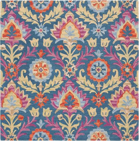 سجادة عداء من مجموعة SAFAVIEH Suzani - 2'3" x 12'، زرقاء ومتعددة، صوف بوهو معقوف يدويًا، مثالية للمناطق ذات حركة المرور العالية في غرفة المعيشة وغرفة النوم (SZN312A) in Saudi Arabia