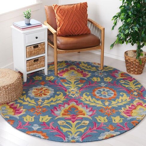 سجادة عداء من مجموعة SAFAVIEH Suzani - 2'3" x 12'، زرقاء ومتعددة، صوف بوهو معقوف يدويًا، مثالية للمناطق ذات حركة المرور العالية في غرفة المعيشة وغرفة النوم (SZN312A) in Saudi Arabia