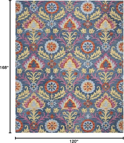 سجادة عداء من مجموعة SAFAVIEH Suzani - 2'3" x 12'، زرقاء ومتعددة، صوف بوهو معقوف يدويًا، مثالية للمناطق ذات حركة المرور العالية في غرفة المعيشة وغرفة النوم (SZN312A) in Saudi Arabia