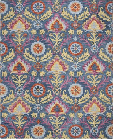 سجادة عداء من مجموعة SAFAVIEH Suzani - 2'3" x 12'، زرقاء ومتعددة، صوف بوهو معقوف يدويًا، مثالية للمناطق ذات حركة المرور العالية في غرفة المعيشة وغرفة النوم (SZN312A) in Saudi Arabia