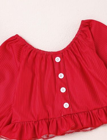 Toddler Girl Christmas Outfits Long Sleeve Ruffle Top Santa Print Baby Girl Bell-Bottom Pants Christmas Outfit Girl in Kuwait