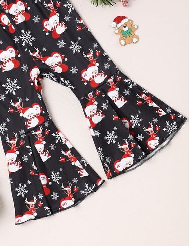 Toddler Girl Christmas Outfits Long Sleeve Ruffle Top Santa Print Baby Girl Bell-Bottom Pants Christmas Outfit Girl in Kuwait