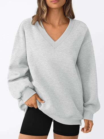 Trendy Queen Womens Oversized Sweatshirts Hoodies Fall Fashion 2024 Outfits Winter Clothes Sweaters Preppy V Neck Teen Girls in Kuwait