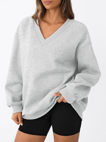 Trendy Queen Womens Oversized Sweatshirts Hoodies Fall Fashion 2024 Outfits Winter Clothes Sweaters Preppy V Neck Teen Girls in Kuwait