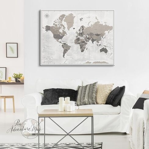World Map Pin Board on Canvas - Bost World Map Push Board - Navy World Travel Map - (32 × 24) بواسطة خريطة المغامرة الدبوس in Kuwait