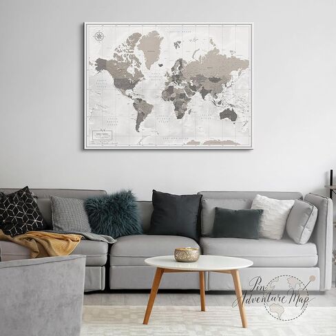 World Map Pin Board on Canvas - Bost World Map Push Board - Navy World Travel Map - (32 × 24) بواسطة خريطة المغامرة الدبوس in Kuwait