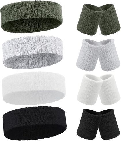 8 Sets Sweatbands Wrist Sweat Bands Workout Headbands Terry Cloth Sweatbands Absorbent Nonslip Stretchy Head Wrist Sweatband Wicking Wristband for Men Women Fitness Athletic Sports (Vivid) in Kuwait