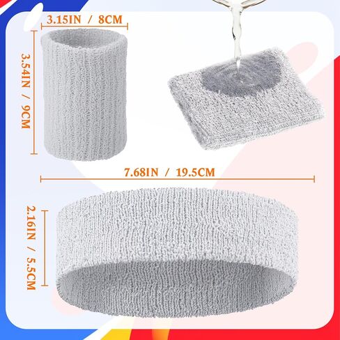 8 Sets Sweatbands Wrist Sweat Bands Workout Headbands Terry Cloth Sweatbands Absorbent Nonslip Stretchy Head Wrist Sweatband Wicking Wristband for Men Women Fitness Athletic Sports (Vivid) in Kuwait