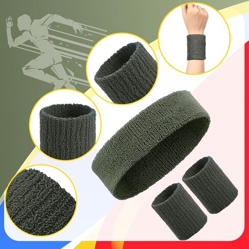 8 Sets Sweatbands Wrist Sweat Bands Workout Headbands Terry Cloth Sweatbands Absorbent Nonslip Stretchy Head Wrist Sweatband Wicking Wristband for Men Women Fitness Athletic Sports (Vivid) in Kuwait