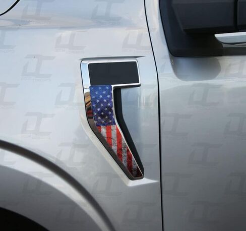 Fender Badge Emblem Accent Decal Kit - Compatible with F150 (2021-2025) (Flag Style (Black-White Distressed)) in Kuwait