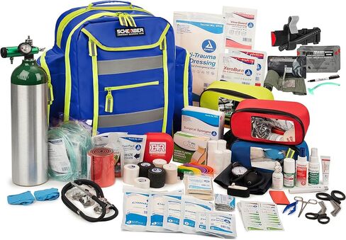 Scherber تم تجهيزه بالكامل Premium First Responder Backpack | EMT/EMS Medic Trauma ، نزيف وأوكسجين الطقم الطبي | Cat Tourniquet ، Quikclot 4x4 ، Hyfin Chest Seal & 250+ لوازم الإسعافات الأولية - الأزرق in Saudi Arabia