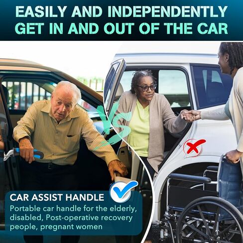 مقبض باب السيارة لكبار السن - مساعدة مقبض دعم السيارة للمعاقين، مقبض باب دعم تلقائي محمول، أدوات مساعدة على الحركة الدائمة لكبار السن، المعاقين، المصابين، رمادي فاتح + أسود داكن in Kuwait