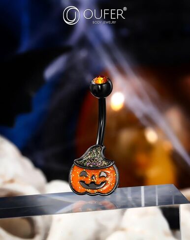 Oufer 2pcs حلقات زر Halloween Belly ، خفافيش اليقطين الخفافيش الجراحية الفولاذ المقاوم المقاوم للصدأ الزر الثقب مجوهرات للنساء الرجال ، مجوهرات ثقب السرة البرتقالية ، 14 جرام من المنحنى السوداء -10 ملم in Saudi Arabia
