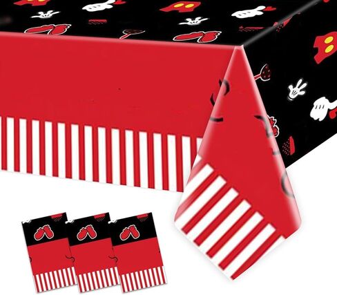 2pcs Cartoon Mouse Party Tablecloths 86x52in Black and Red Happy Birthday Party Table Cloth Decoration Supplies Disposable Plastic Table Covers in Saudi Arabia