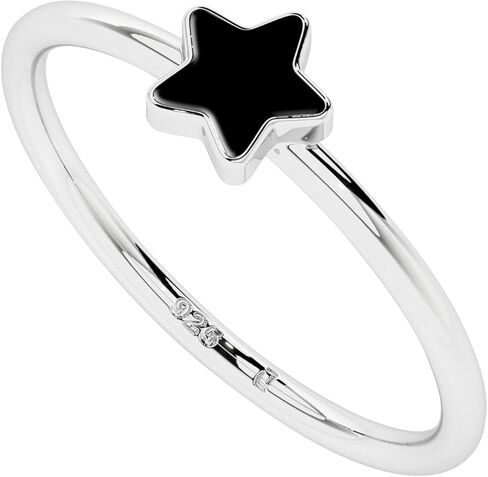 Star-Shape Natural Black Tourmaline Stackable Ring for Women in Sterling Silver, October Birthstone Jewelry Gifts for Her (Bezel-Set) in Saudi Arabia
