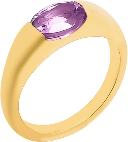 18K Gold Filled Amethyst Gemstone Ring for Women – Non-Tarnish Oval Cut Multi-Stone Stacking Ring – Dainty Gold Plated Ring for Engagement, Wedding, Gifts in Saudi Arabia