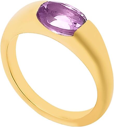 18K Gold Filled Amethyst Gemstone Ring for Women – Non-Tarnish Oval Cut Multi-Stone Stacking Ring – Dainty Gold Plated Ring for Engagement, Wedding, Gifts in Saudi Arabia
